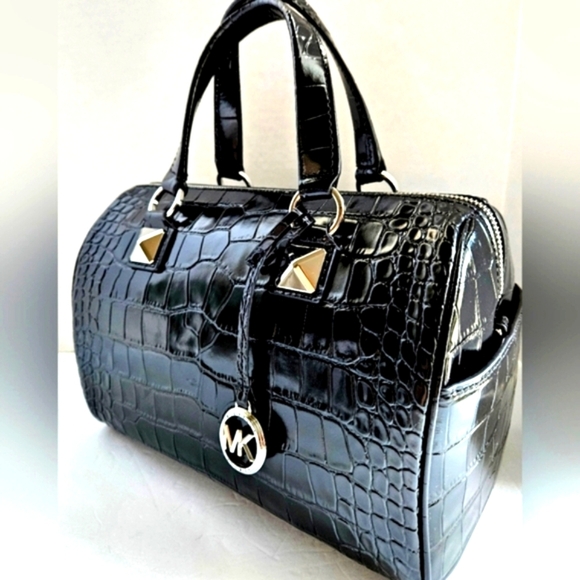 Michael Kors Grayson Crocodile Embossed Leather Satchel Black NWT - Picture 6 of 11